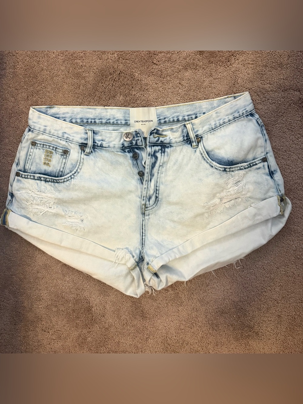 One Teaspoon Denim Shorts Women’s Size 33 Light Blue Distressed
